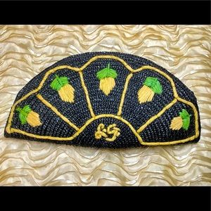 Rare Lulu Guinness Clutch Half Moon Embroidered